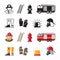 Firefighter accessorises, fireman tools vector icons isolated on white background