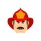 Firefighter angry emoji. Fireman evil emotions. man aggressive