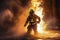 Firefighter Battling Intense Blaze Up Close