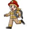 Firefighter Carrying a Water Hose Cartoon Clipart