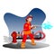 Firefighter, cartoon illustration.