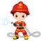 Firefighter Cute Little Boy with Fire Hose