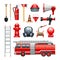 Firefighter Equipment And Machinery Icons Set