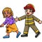 Firefighter Escorting a Survivor Cartoon Clipart