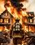 Firefighter Facing a Raging House Fire
