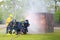 Firefighter fighting for fire attack training