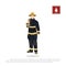 Firefighter with an fire hose on white background. Image of a fireman in a flat style