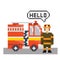 Firefighter with fire machine in pixel art