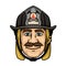 Firefighter or fireman in protective helmet