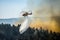 Firefighter helicopter dropping water in a Forest Fire.. Generative AI