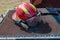 Firefighter helmet with flashlight, close-up