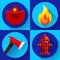 Firefighter icons elements set