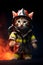 Firefighter kitten in studio setting. Generative AI