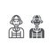 Firefighter line and glyph icon, fire and person, fireman sign, vector graphics, a linear pattern on a white background.