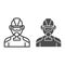 Firefighter line and solid icon. Fireman with respirator outline style pictogram on white background. Man in fireman