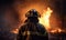 firefighter man confronts fire, ai generative
