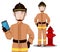 Firefighter in professional uniform and safe helmet