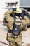 Firefighter with protective clothing and airpack tank on duty