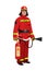 Firefighter in red uniform with fire extinguisher