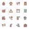 Firefighter service filled outline icons set