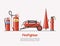 Firefighter service tools, vector illustration. Cartoon firefighter tools set with typography. Elements of the fire