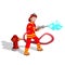 Firefighter Spray water with water canon,cartoon illustration