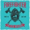 Firefighter t-shirt label design with illustration of helmet with Crossed Axes