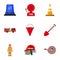 Firefighter tools icon set, flat style