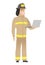 Firefighter using laptop vector illustration.