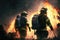 Firefighters in action, big flames. Generative Ai