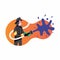 Firefighters battle a wildfire. Vector illustration, icon on white background.