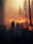 Firefighters Battling Wildfires in Thick Forest. A couple of fire fighters walking through a forest