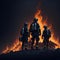 firefighters in the burning city, generative AI art