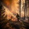 Firefighters in a burning forest. Wildfires. Created using generative Al tools