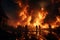 Firefighters confront towering flames bravely