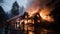 Firefighters courageously battling a house fire, armed with water hoses and wearing protective gear