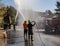 Firefighters Demonstration with Man in Silhouette