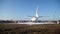 Firefighters extinguish the fire in the airport