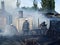 Firefighters extinguish a fire in an apartment house