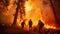 Firefighters extinguish a fire in a forest. Firefighters fighting a fire, Firefighters battling a wildfire