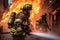 Firefighters fighting a fire in stock, Generative AI