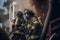 Firefighters fighting a fire in stock, Generative AI