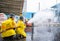 Firefighters fighting fire during training