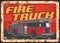 Firefighters fire truck vector rusty metal plate