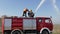 Firefighters Fire With Water Cannon