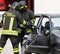 Firefighters open the car with a powerful pneumatic shears