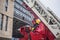 Firefighters operating fire ladders during the exercise