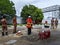 Firefighters and rescuers at a factory to instruct members on how to extinguish fires using ABC powder.