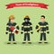 Firefighters Team People Group Flat Style