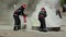 Firefighters try to extinguish a fire lit by demonstrators during a riot-control exercise